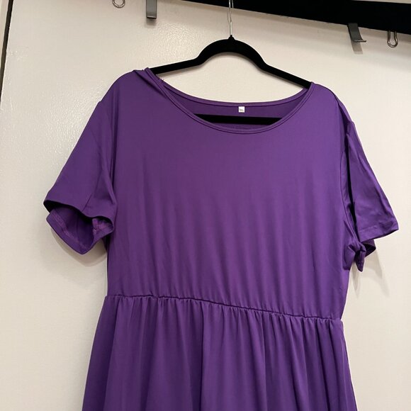 Purple Tiered Short Sleeve Midi‎ Dress (Size Unknown) (2XL) (NEW) - Picture 6 of 16